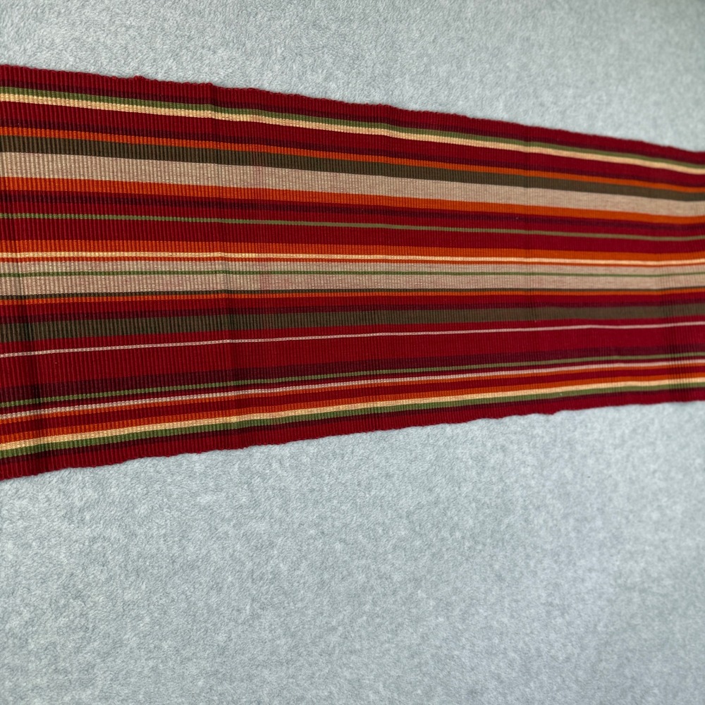 Table Runner 13x68 Red Multicolor Textured Rib Weaved Striped Ribbed Woven - Picture 8 of 9